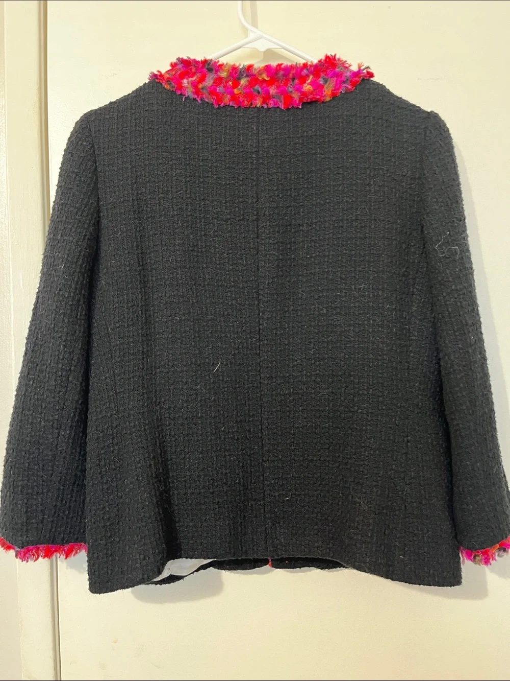 kate spade new york Black Pink Fringe Blazer Jacket Hook & Eye Lined Pockets